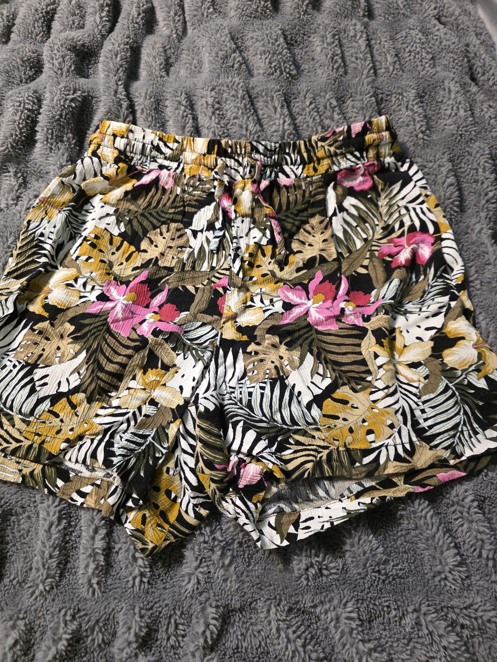 Robert Louis Tropical Floral High-Waist Shorts - Pink, Olive & Mustard